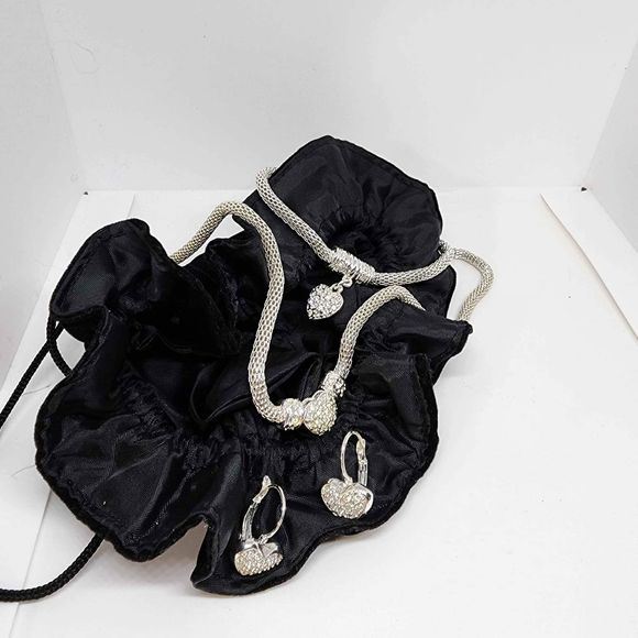 Vintage Silver Crystal Braided Heart Magnetic Necklace Bracelet Earring Jewelry - Picture 2 of 5